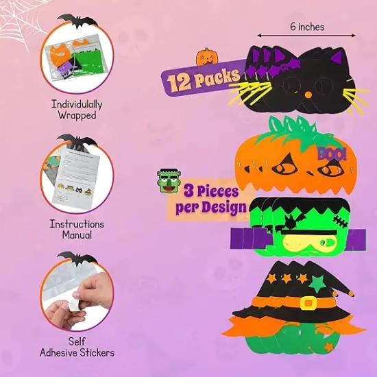 4E&rsquo;s Novelty 12 Halloween DIY Masks for Kids &ndash; Self Adhesive Foam Craft Kit with 4 Designs, No Glue Needed, Mess-Free Halloween Crafts for Kids Ages 3-5, 4-8, Party Favors & Classroom Activities {4}