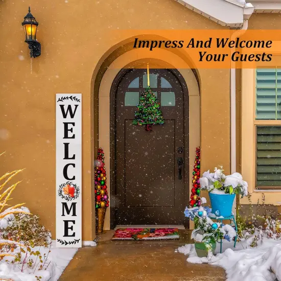 Welcome Sign for Front Porch Standing 47''x8'' Large Hanging Wooden(White Backing) {4}