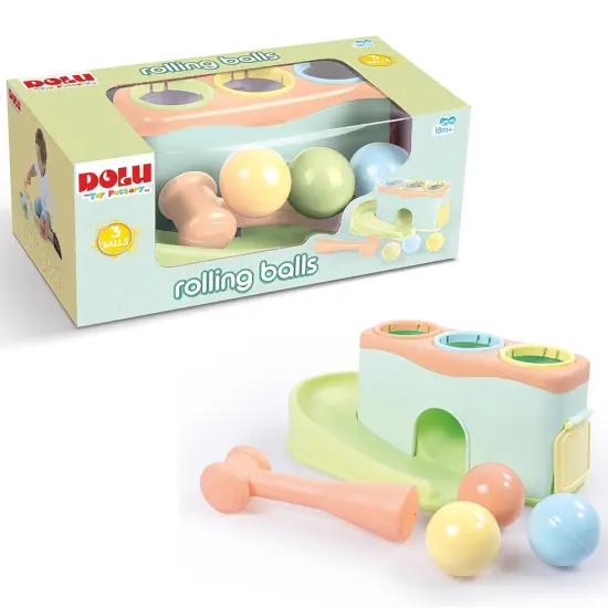 Dolu: Rolling Balls - Pound & Play Toy, Bench w/ Exciting Roll Ramp, Hammer Mallet, 3 Balls, Soft Pastel Colors, Push & Grab, Kids & Toddlers 18mo+ {7}