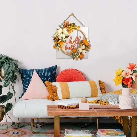 Hello Fall Sign Wreath for Front Door (Orange) {4}