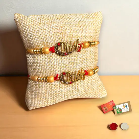 2CT Bro Designer Rakhi for Brother Bhaiya Bhabhi Traditional Handmade Rakhi Set Roli Chawal, Greeting Card Rakshabandhan Rakhi Hamper Gift for Brother {3}