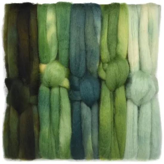 5oz BFL Hand Dyed Fiber - Soft Lustrous Wool Top Roving Pre-Drafted for Hand or Wheel Spinning, Felting, Blending, Weaving, and Crafts Greenery {1}