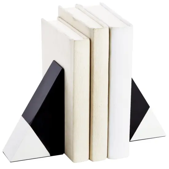 Set of 2 Decorative Bookends for Shelves, Marble Decor (Black and White) {4}