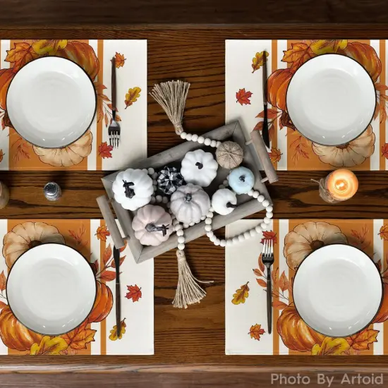 Set of 6 Pumpkin Leaves Fall Placemats - 12x18 Inch (Orange) {3}