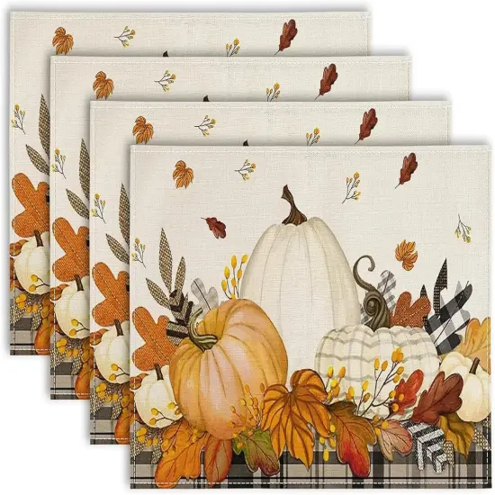 Set of 4 Pumpkins Fall Harvest Placemats - 12x18 Inch (Orange) {1}