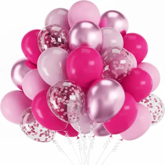 60Pcs 12Inch Pink Balloons Metallic Hot Pink (Pink) {1}