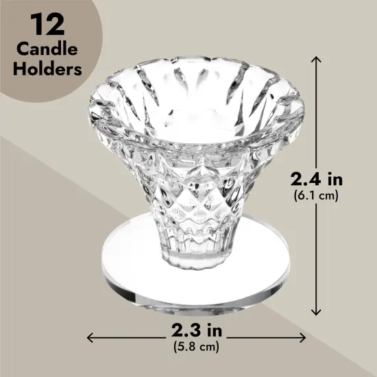 Okuna Outpost Set of 12 Glass Candlestick Holders- Small Taper Candle Holders for Wedding, Table Centerpieces, Home and Party D&eacute;cor (2.4 x 2.4 x 2.3 inches) Clear {5}