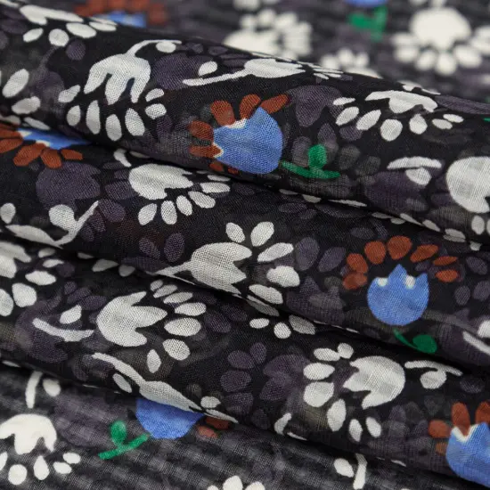 1 Yard Blackened Pearl Multi Color Tossed Floral Gingham Silk Georgette Fabric 44 Inch Width {3}