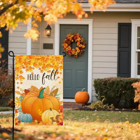 Hello Fall Pumpkin Leaf Garden Flag 12x18 Inch(orange) {4}