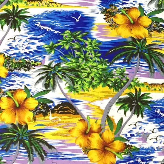 1 Yard Hibiscus Hawaiian Sunset Fabric Peachskin Polyester, 45" Width Dark Hot Pink {4}