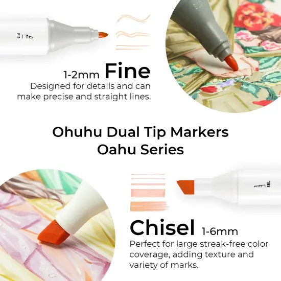 Ohuhu Oahu Skin Tone Alcohol Markers - 36 Portrait Colors - Fine & Chisel - Dual Tips Art Markers {3}