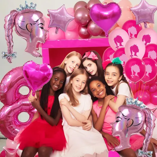 30pcs Hot Pink Princess Doll Foil Balloon Pink(Hot Pink) {3}