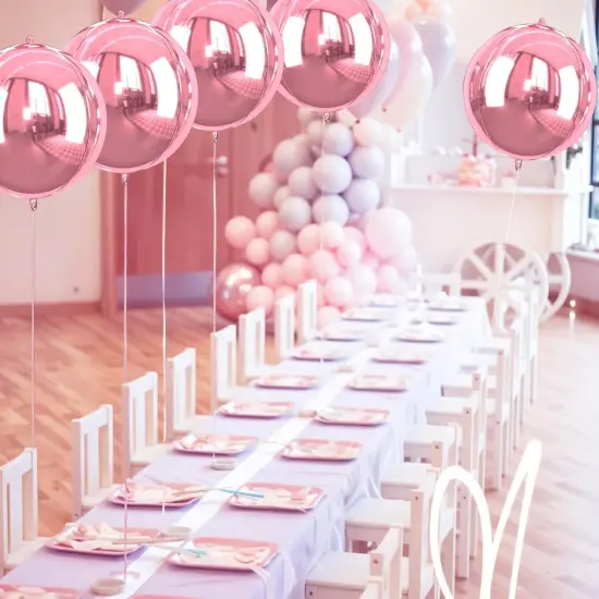 6Pcs Large Metallic Pink Round Balloons(Pink) {5}