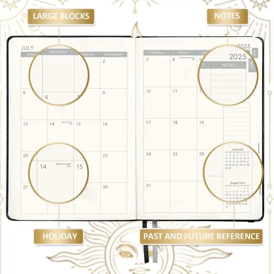 Planner 2025-2026 - Academic Planner 2025-2026, July 2025 - June 2026, 5.75" x 8.25", Weekly and Monthly, Faux Leather with Back Pocket & 40 Notes Pages - The Sun {4}