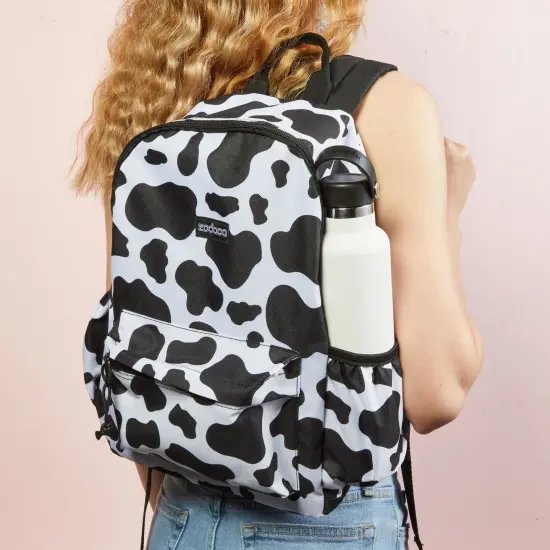 Zodaca Cow Print Mini Backpack for Women, and Girls, Small Shoulder Bag for School, Travel, Day Trips, Concerts, and Festivals, Cow Mini Backpack with Adjustable Straps, 12.5x4.5x15 inches Black {2}