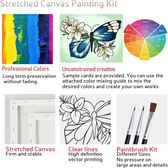 4 Pack Pre Drawn Canvas Painting Kits - 8x10 (Butterfly) {2}