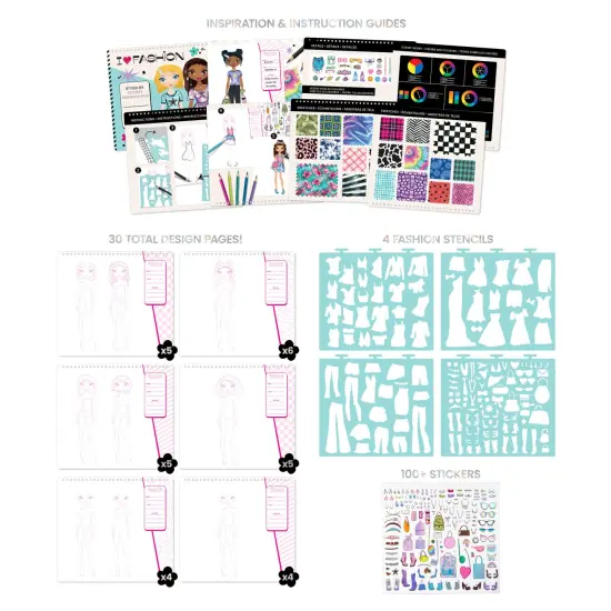 Fashion Angels: Sketch Portfolio Set - Fashionista - Fashion Outfit Design Pad, 4 Stencil Sheets, 100+ Holographic Foil Stickers, Girls-Tweens-Kids 6+ {4}