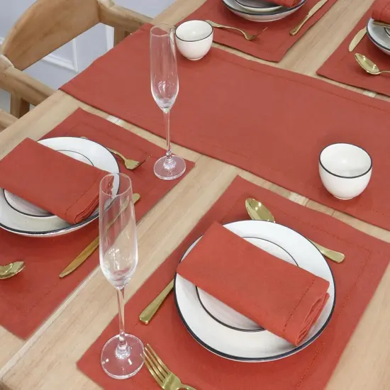 Rust Table Runner - Hemstitch Detail - 100% Cotton,14 x 72 Inch-6 ft Table Linen {4}