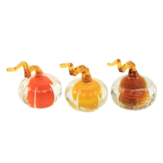 Transpac 1.5 Inch Mini Glass Amber Pumpkins Halloween Figurine Set , Halloween Decor Thanksgiving Set Of Three Multicolored {2}