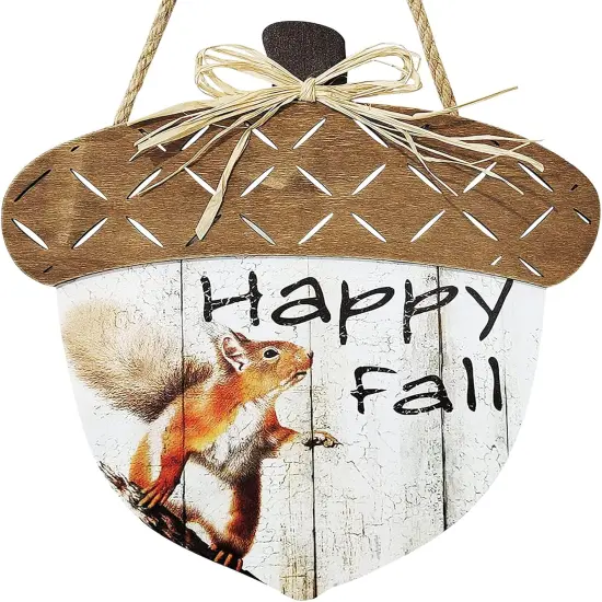 Happy Fall Sign Wooden Autumn Harvest Hanging Decor {1}