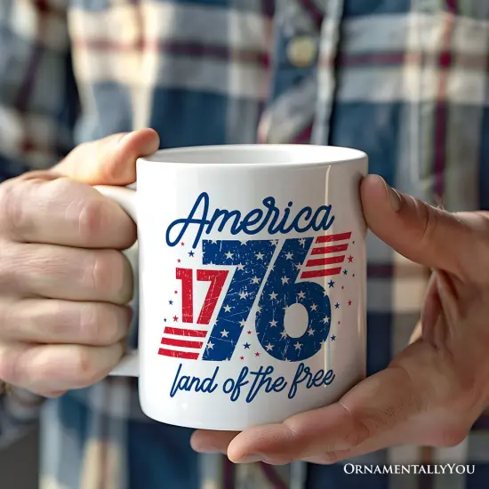 America 1776 Land of the Free Mug, Vintage 4th of July Gift {2}