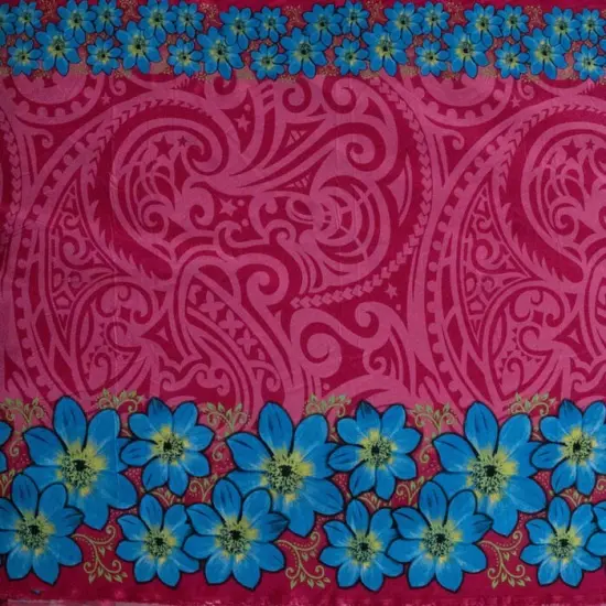 1 Yard Traditional Polynesian Tattoo Daisy Double Border Fabric, Peach Skin Polyester 44/45" Width Gray {3}