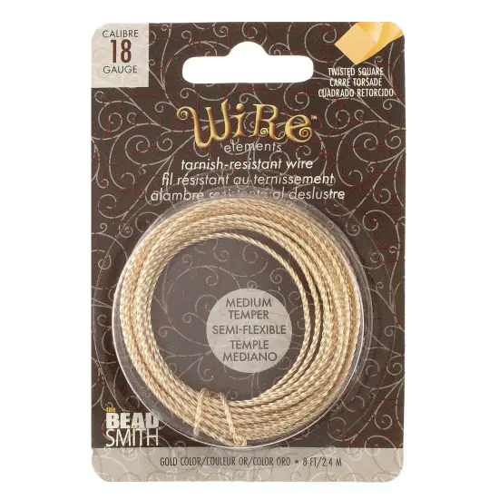 The Beadsmith Twisted Craft Wire - Wire Elements - Medium Temper - 18 Gauge, 8 Ft Coil - Gold Color - Beading Wire Used for Jewelry Making, Wire Wrapping, and Other DIY Arts & Crafts {6}