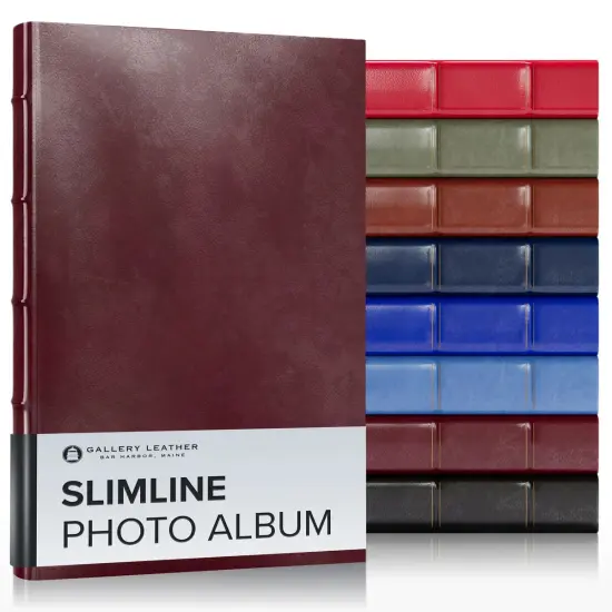Gallery Leather Slimline Photo Album 4x6-3 Ring Binder, 60 Pages for 120 Photos, Fillable, Can Fit 4x6 Photos, Handcrafted - 11.75 x 8.0 " Acadia Burgundy {1}