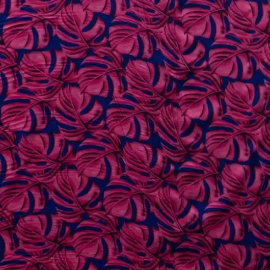 1 Yard All Over Monstera Leaf Polyester Fabric 45 Inch Width Magenta/Royal {1}