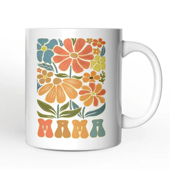 Boho Floral Mama Mug, Retro Color Flowers Gift for Mothers {6}