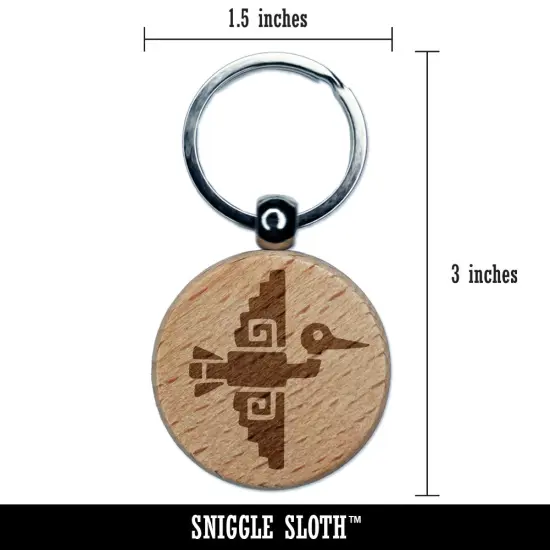 Tribal Southwestern Crane Bird Flying Engraved Wood Round Keychain Tag Charm {2}