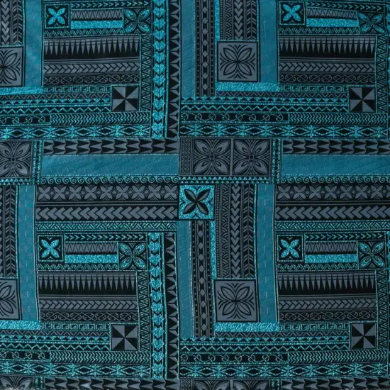 1 Yard Polynesian Geometric Symmetrical Peachskin Fabric For Elegant Apparel And Craft Projects 45 Inch Width Blue {7}