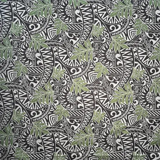 1 Yard Traditional Polynesian Tattoo Philodendron Leaves Chambray Denim Look Fabric For Apparel 60 Inch Purple & Yellow {4}