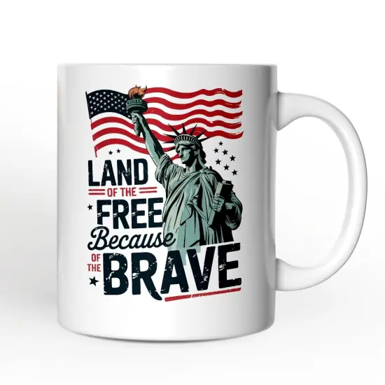 Land of the Free Because of the Brave Mug, 4th of July Statue of Liberty Gift {1}