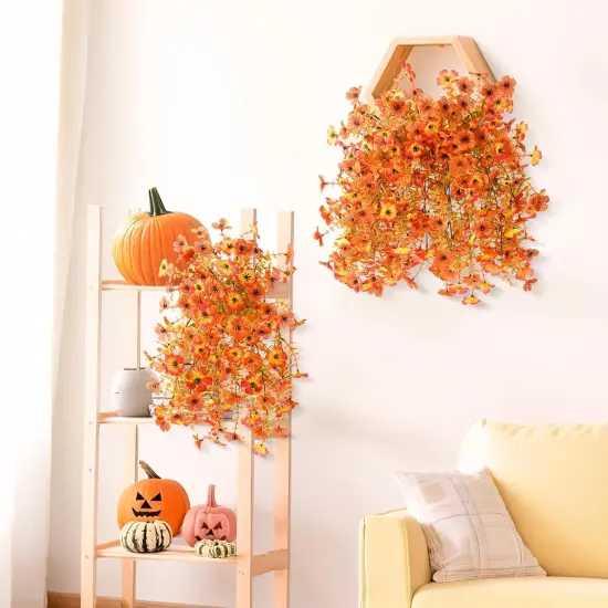 2Pcs Artificial Fall Mums Flowers - Red Orange {3}