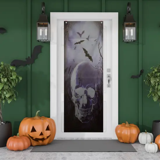 Northlight Spooky Graveyard with Skull and Bats Halloween Door Decoration - 70.75" Black {1}