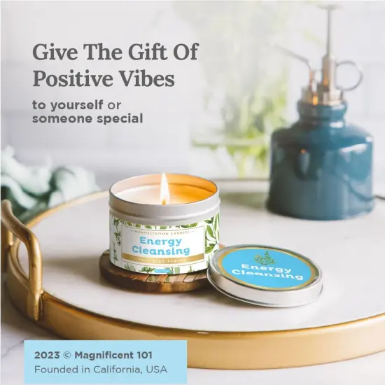 Magnificent 101 Long Lasting Pure Sage Candle for Manifestation & House Energy Cleansing | 6 Oz - 35 Hour Burn | All Natural Soy Wax Candle with Pure Sage Leaves | An Ideal Spiritual Gift White {6}