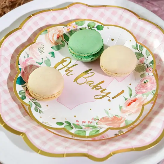 62Pcs Pink Floral Onesie Baby Shower Tableware Set &ndash; Plates & Napkins {2}