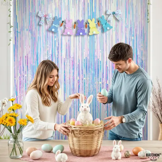 Neon Iridescent Streamers - 2 Large, 3.2x6.5 Feet, Iridescent Party Decorations | Iridescent Fringe Decorations for Home {4}