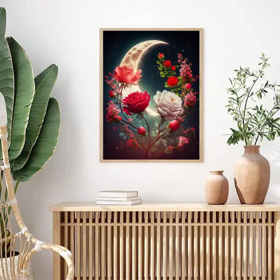 Moon Diamond Painting Kits for Adults-Flower Diamond Art for Adult,Rose Gem Painting Crafts Home Wall Decor,DIY 5D Gem Art Tree Perfect for Relaxation(12x16 Inch) {5}