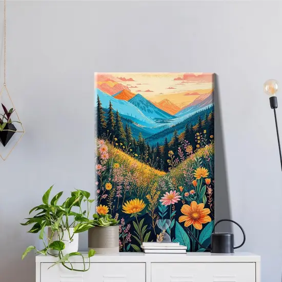 Mountain Paint by Numbers Kit for Adults with Frame, Flowers Paint by Number with Easel, DIY Landscape Adult Paint by Number Kits Framed Canvas for Home Wall Decor 8 x 12 Inch {3}