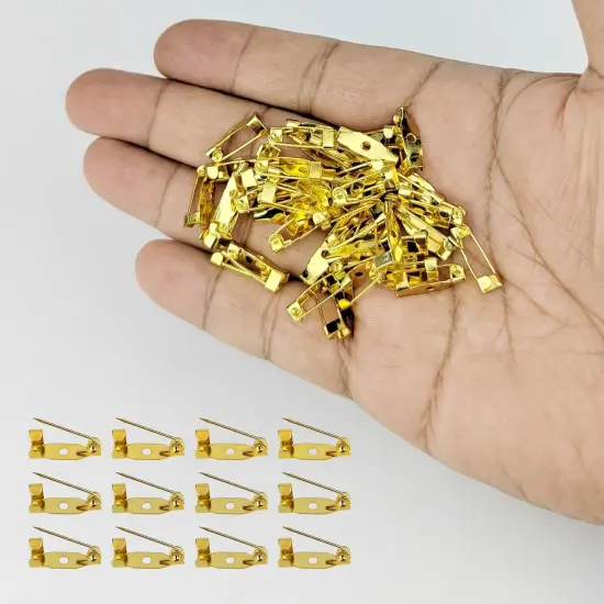 50 Pcs Brooch Pins, Safety Pins, Pin Badge Backs with Holes for Jewelry Crafting, Sewing Fabric (15MM, Gold) {3}