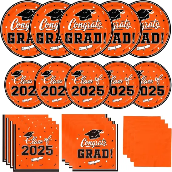 Graduation Party Plates and Napkins Graduation Party Supplies Orange Disposable Paper Plates Luncheon Napkins Cocktail Napkins for Congrats Grad Party Decorations, Serve 50 {5}