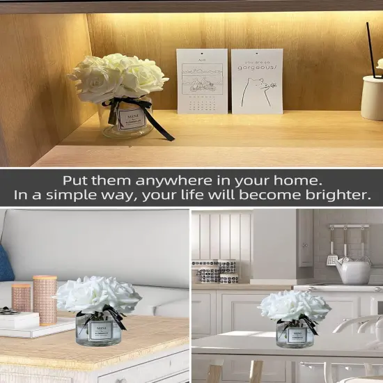 Artificial Flowers with White Roses in Vase Tabletop Decor {5}