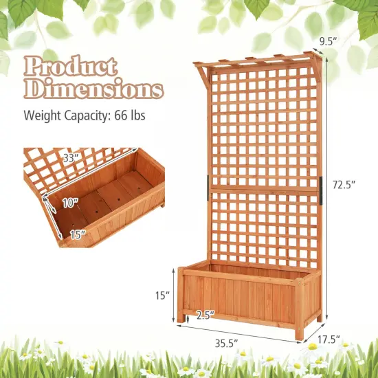 Natural Fir Wood Raised Garden Bed with Hanging Roof, Trellis and Planter Box {5}