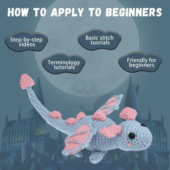 Crochet Kit for Beginners, Learn to Crochet Animals - Easy Crochet Starter Kit Gift for Kids and Adults, Lovely Gray Dragon (40%+ Yarn Content) {5}