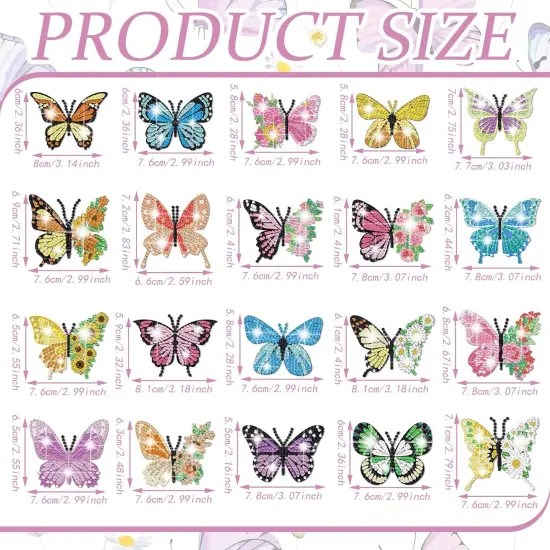 20 Pcs Spring Butterfly Diamond Painting Keychains 5d Flowers Butterflies Diamond Art Keychains Kits for Adults Single Side Floral Key Chain Hanging Ornament for Beginners DIY Crafts Gifts {2}
