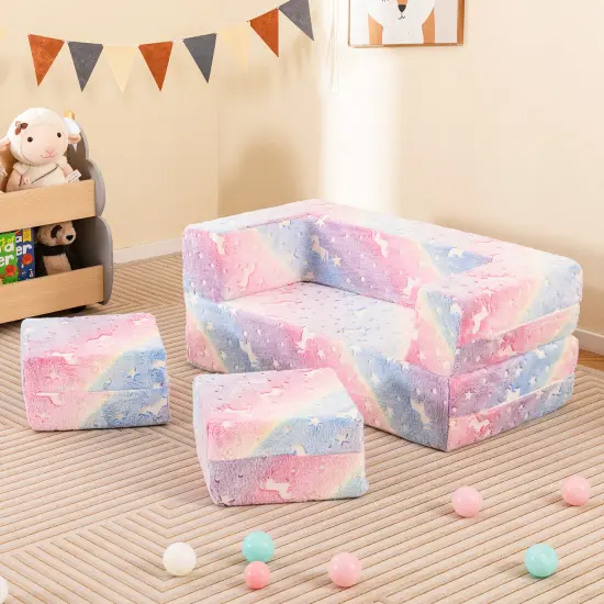 2 Seater Kids Play Couch with Removable and Machine Washable Flannel Cover-Color Multicolor {1}