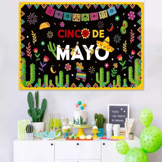 Cinco De Mayo Banner Decorations - Fiesta Mexican Backdrop Photo Booth Background Party Supplies {2}