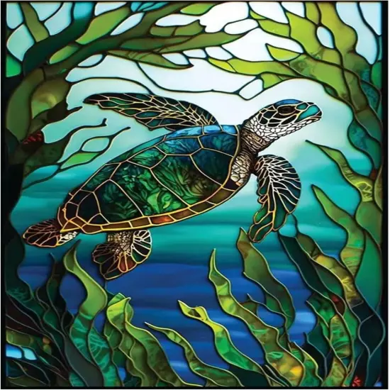 5D DIY Diamond Painting Kits for Adults Kids, Sea Turtle Stained Glass Full Drill Embroidery Cross Stitch Crystal Rhinestone Paintings Pictures Arts Wall Decor Painting Dots Kits 15.7X11.8 in {1}